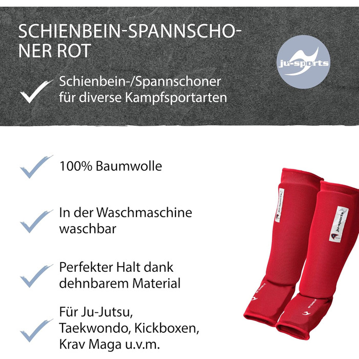 Щитові щитки Ju-Sports для кікбоксингу та інших бойових мистецтв, червоні - 100 бавовна, еластичні та пральні