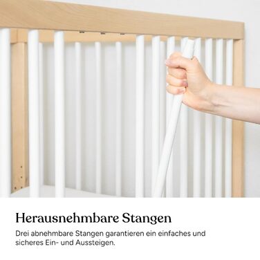 Дитяче ліжко Ehrenkind PUR з матрацом 120x60, бук Натуральний колір Дитяче ліжко з регульованою висотою в 9 напрямках зі знімними поручнями Дитяче ліжко 120x60 см Pur матрац, натуральний колір