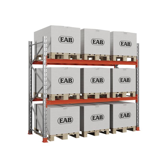 Палетні стелажі просторові оцинковані/помаранчеві ВxШxГ 2500 x 2930 x 1100 мм Навантаження на полицю 1650 кг Базовий блок