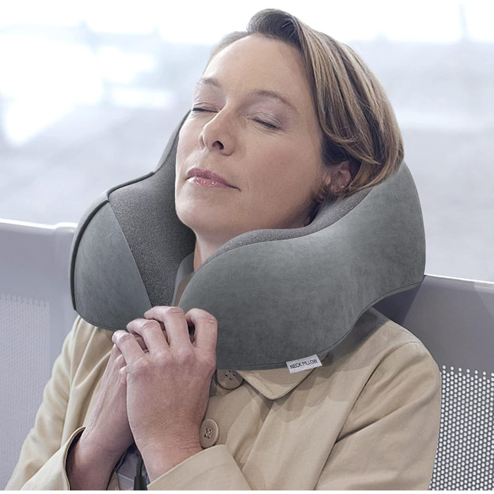 Подушка для шиї з піни памяті Lightweight Quick Pack for Airplane Train Car Neck Support Pillow for Travel Camping (темно-сіра)