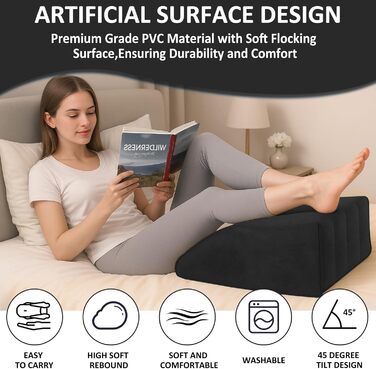 Подушка для підняття ніг, надувна подушка для підтримки ніг для сну, комплект клиноподібної подушки та маски для сну, для вагітних та післяопераційного відновлення, подушка для підтримки ніг для зняття тиску на ноги та покращення кровообігу (чорна)