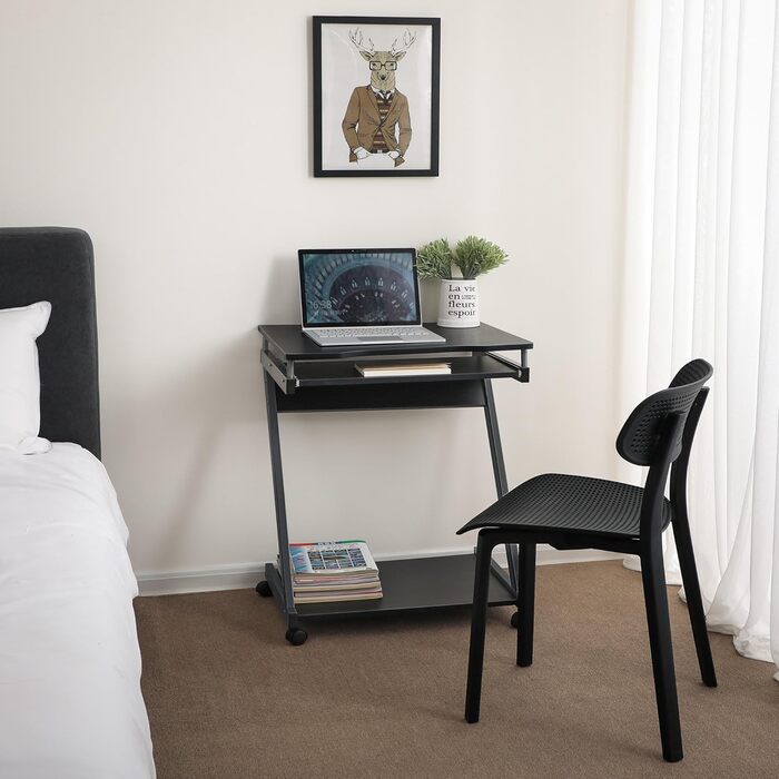 Стіл VASAGLE, комп'ютерний стіл на 4 коліщатках, 2 з яких з гальмами, шухляда для клавіатури з плавним ходом, простий у збірці Z-п