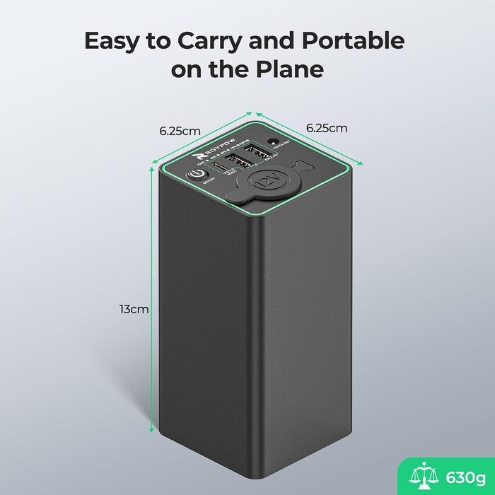 Портативний зарядний пристрій RoyPow Power Bank із штекером для прикурювача 30 Вт PD, USB-C та портом 12 В постійного струму для відеореєстратора, автомобільних пристроїв, ноутбука, MacBook Air, астрофотографії, iPhone, компресорного холодильника (оновлен