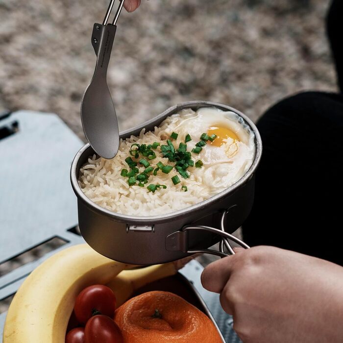 Титанові горщики Набір чашок Ниркоподібна кемпінгова їдальня Мірний набір зі складною ручкою та підвісним кільцем Ультралегка миск