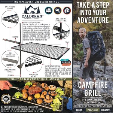 Гриль для багаття - Невелика, легка решітка для гриля з нержавіючої сталі 304 для кемпінгу, походів, подорожей з рюкзаком - Портативний гриль для приготування їжі на багатті для 1-2 осіб