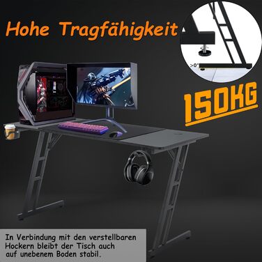 Ігровий стіл Suusonly, 140 x 60 см, МДФ / сталь / вуглецеве волокно, чорний