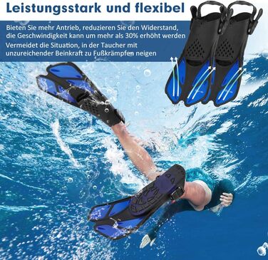 Ласти для сноркелінгу Glymnis, регульовані, для дорослих та дітей, короткі ласти для дайвінгу, плавання, сноркелінгу, розмір S/M (37-41), чорний/синій
