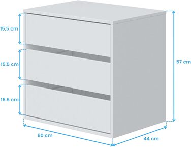 Комод Habitdesign з трьома шухлядами матово-білого кольору, розміри 60 см (ширина) x 57 см (висота) x 44 см (глибина).