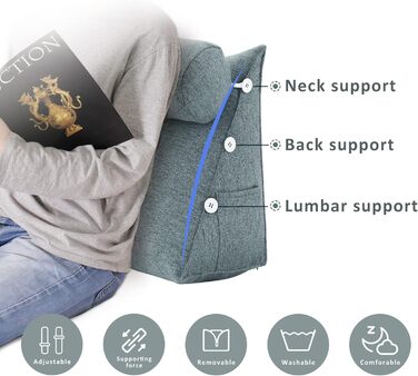 Подушка-книжка, поперекова подушка, клиноподібна подушка, подушка для узголів&39я, м&39яка подушка для ліжка, спинка, трикутна спинка, подушка для спинки дивана, велика подушка для ліжка, подушка для спинки, диван-ліжко, сірий поліестер, 60 см