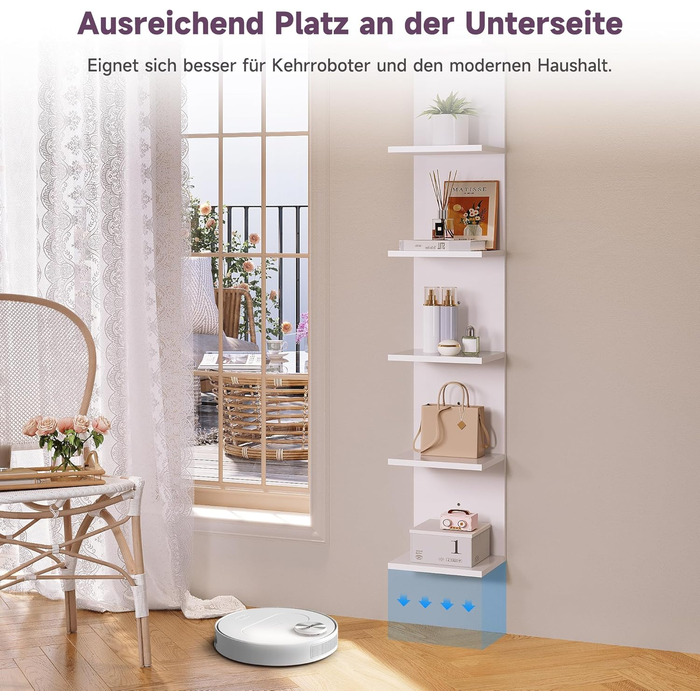Книжкові полиці SONNI, настінна полиця, 6 полиць, які можна використовувати як настінну або окремостоячу полицю, полиця для книг, журналів, декору, окремостояча полиця в індустріальному стилі для вітальні, кухні, домашнього офісу, біла, 30x24,8x160 см. Бі