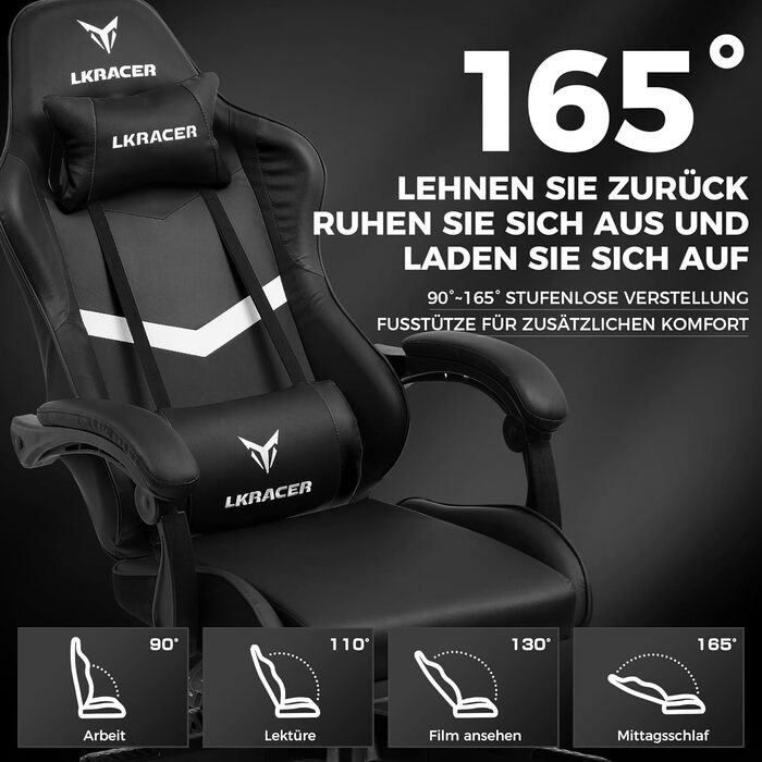 Ігрове крісло GTPLAYER Офісне крісло Масажне ігрове крісло Ергономічне ігрове крісло, підголівник з масажною подушкою для попереку, м&39яке ігрове крісло, обертове крісло чорного кольору