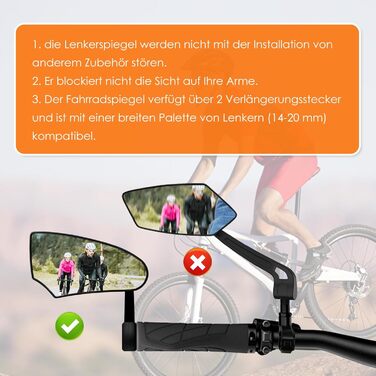 Велосипедні дзеркала (2 шт.), дзеркала заднього виду для велосипедів зі справжнього скла HD, опуклі дзеркала для керма велосипеда, складні велосипедні дзеркала для керма електровелосипеда, ліве та праве (14-20 мм)