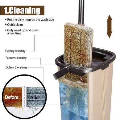 Набір швабр і відро для прибирання MASTERTOP, швабра для підлоги з 6 подушечками з мікрофібри, самоочисна плоска швабра для сухого