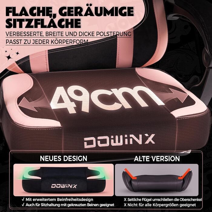 Ергономічне ігрове крісло Dowinx з підставкою для ніг, ігрове крісло з тканини &quotкотяча лапа&quot, дизайн сидіння без крил, регульоване ігрове та комп&39ютерне крісло, рожеве ігрове крісло з котячою лапою, для дорослих, рожево-чорне