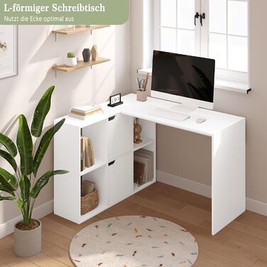 Г-подібний письмовий стіл eSituro, кутовий стіл з полицями, білий, 120x100x75 см, комп&39ютерний стіл, офісний стіл, ПК-стіл з місцем для зберігання, для кабінету, вітальні, спальні