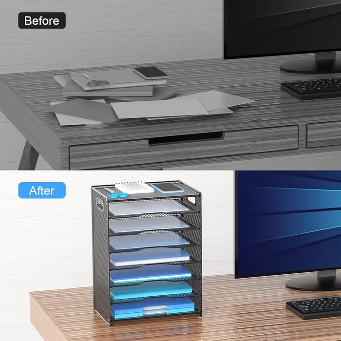 Настільний органайзер OUTWOLF з ручкою, 8-ярусний лоток для листів, міцні металеві лотки, офісне приладдя для документів формату A4, паперу, книг, журналів (чорний)