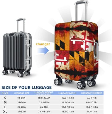 Чохол для валізи з дерева, прапор штату Меріленд, міцний захист для багажу, підходить для валіз розміром 45.7 - 81.3 см, малий, Чорний