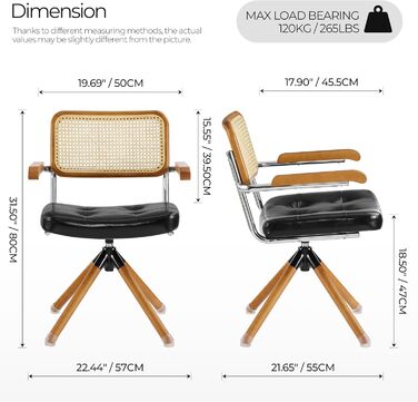 Письмове крісло Zouron з ротанга, чорне - обертове крісло в стилі середини століття без коліщаток, м&39яке офісне крісло зі штучної шкіри з дерев&39яними ніжками, акцентне крісло для домашнього офісу, вітальні, спальні, , чорного кольору