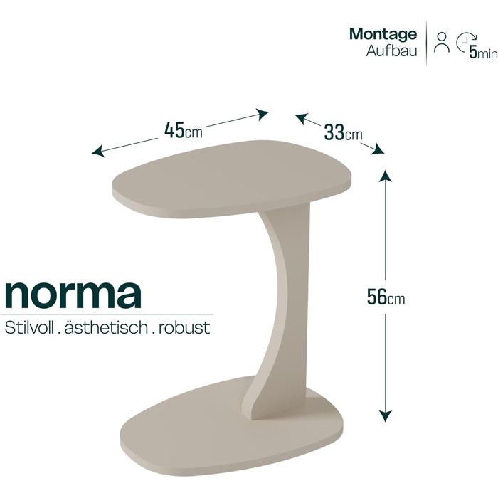 Приставний столик для дивана з колесами, маленький С-подібний приставний столик, столик для дивана стильного пісочно-бежевого кольору, маленький журнальний столик для вітальні, ідеальна поверхня для ноутбуків, чашок - Norma