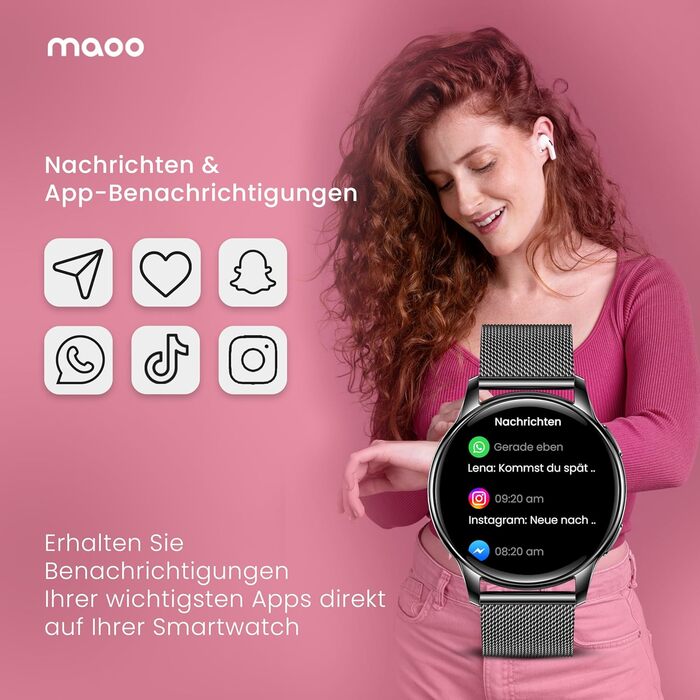 Розумний годинник maoo Ventura для жінок із функцією дзвінків, 1,32-дюймовий AMOLED-дисплей, монітор серцевого ритму, SpO, монітор артеріального тиску, понад 100 спортивних режимів, водонепроникність IP67, 5 браслетів у комплекті (чорний)