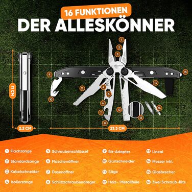 Складаний багатофункціональний інструмент District North Multitool Black Series з 16 інструментами Універсальний мультитул зі скла