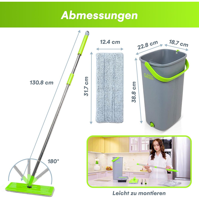 Набір швабри та відра EasyGleam - швабра для підлоги з телескопічною штангою, Інноваційне двокамерне відро для вологого та сухого