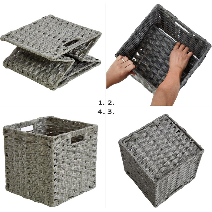 Набір із 2 плетених поліпропіленових кошиків для зберігання Mangata, 28x28x28 см, квадратні, з ручками, водонепроникні, стійкі до цвілі, для полиць, шаф, ванної кімнати (сірий) 28x28 см 2