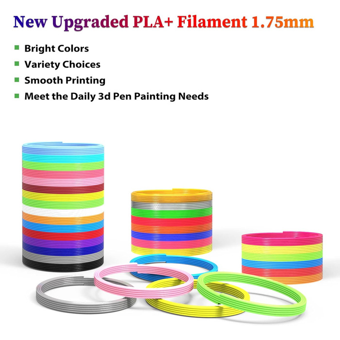 Мм 3D Pen Filament PLA Заправки 30 кольорів, кожен колір 3 метри, Заправки для плавного друку для 3D ручки принтера, 1,75