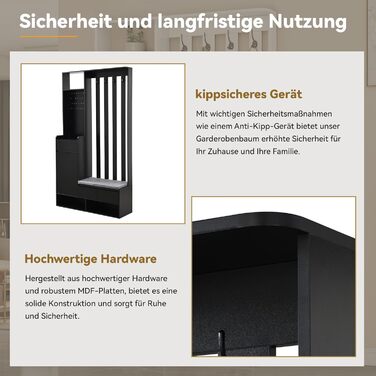 Набір вішалок для одягу Ymkua настінна вішалка, набір вішалок для передпокою з лавкою для взуття, 3 висувними ящиками і подушками,