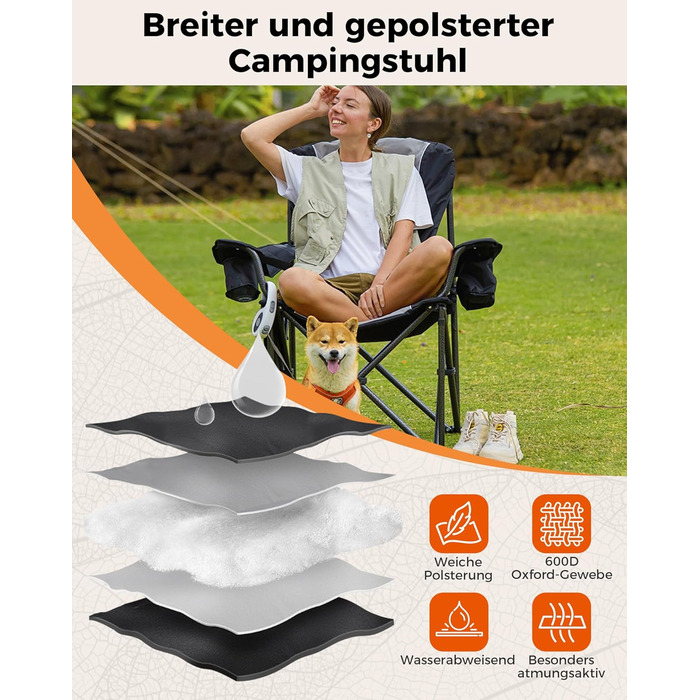 Крісло для кемпінгу KingCamp, складне, міцне, для дорослих, висота 205 кг, складні кемпінгові крісла, з регульованою поперековою опорою, сумкою-холодильником та підлокітниками, висока спинка, садове крісло, риболовля M - чорний сучасний