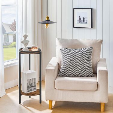 Журнальний столик HOOBRO, маленький столик, 2-ярусний круглий журнальний столик, столик-диван, столик для напоїв, для невеликих приміщень, вітальні, спальні, вінтажний коричневий та чорний EBF167BZ01