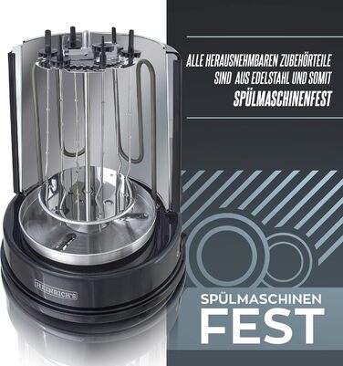 Шашличний гриль HEINRICHS для дому, шашлик гриль гриль з курки гірос шашлик, гриль гриль, електрогриль, барбекю, настільний гриль, вертикальний гриль з нержавіючої сталі в т.ч. 6 шашликів для шашлику, Heinrich's