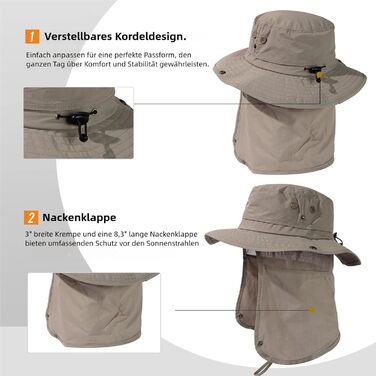 Чоловічий та жіночий сонцезахисний капелюх TOP-EX із захистом шиї від сонця, водонепроникний сафарі-капелюх для літа, трекінгу, походів, капелюх із широкими полями UPF 50, дощовик та сонцезахисний капелюх із захистом шиїсірий ML