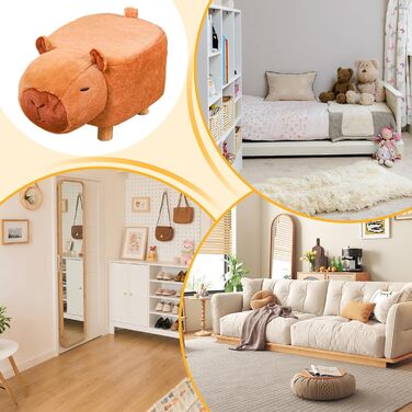 Стільчик у формі капібари з мультфільму - дитячий стільчик для сидіння, безшумна лавка на поворотних колесах для щоденних занять, дерев&39яне сидіння у формі тварин із заокругленим дизайном, домашні меблі, грайливе місце для відпочинку в передпокої та віт