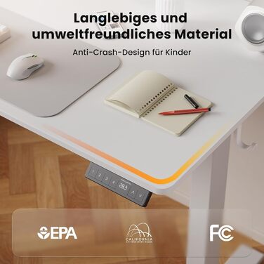 Стіл з регульованою висотою, електричний комп&39ютерний стіл 120 x 60 см, стіл для роботи сидячи та стоячи з 4 положеннями пам&39яті, стіл для роботи стоячи з 2 гачками для офісу, з&39єднувальна пластина, білий 120 x 60 см