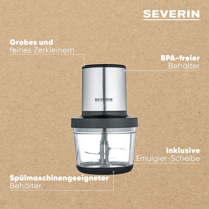 Універсальний подрібнювач SEVERIN, мультиподрібнювач для грубого та дрібного подрібнення, подрібнювачі для колотого льоду, сиру, горіхів та іншого, матова чорна/матова нержавіюча сталь, KM 3867