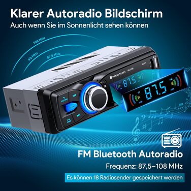 Автомобільна стереосистема Bluetooth, Автомобільне радіо Chismos Bluetooth Радіо Автомобільна стереосистема з Bluetooth FM Автомобільна стереосистема 1Din з 2 USB/AUX/SD картою/MP3-плеєром Пульт дистанційного керування, підтримка iOS/Android Чорний