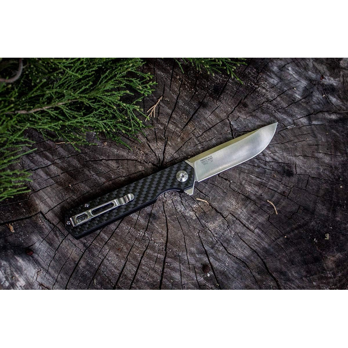 Складаний ніж Лезо зі сталі D2 Рукоятка з вуглецевого волокна з кліпсою Гострий одноручний ніж з піхвами та шарикопідшипником Кемп