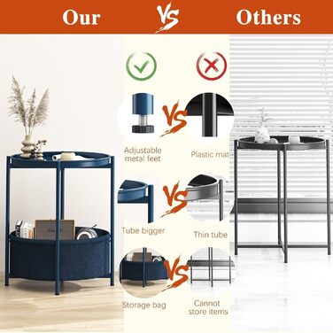 Круглий журнальний столик, маленький столик, металевий балконний столик, 2-ярусний диванний столик, журнальний столик з тканинним кошиком, тумбочка, столик для вітальні, журнальні столики для спальні, тераси, синій