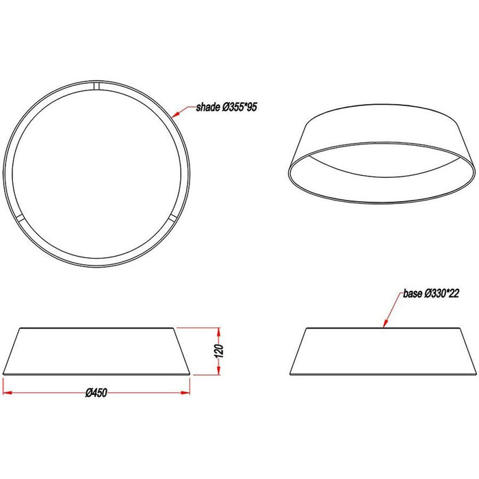 Стельовий LED-світильник Reality Ponts R62871879, білий акрил, тканинний плафон чорний/золотий, 18 Вт, діаметр 35,5 см, чорний/золотий