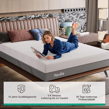 Матрац Novilla DualComfort 90x200 см, 9-зонний матрац з холодної піни з гелем та зеленим чаєм, висота 25 см, двосторонній матрац H3 та H4, сертифікований Oeko-Tex, повітропроникний та пральний чохол, висота 25 см, 90 x 200 см