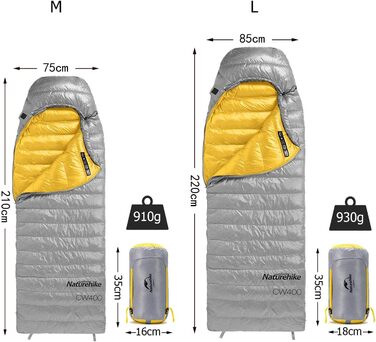 Пуховий спальний мішок Naturehike, надлегкий портативний компактний зимовий спальний мішок, 4 сезони для дорослих та дітей, для кемпінгу на свіжому повітрі, походів, подорожей з компресійним мішком, 650FP CW400-Grey-L