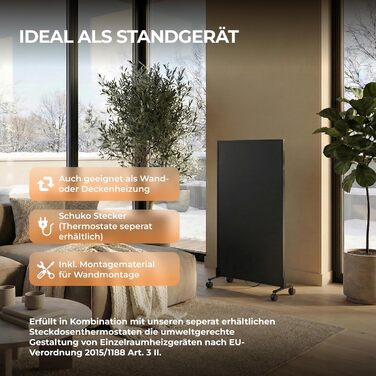 Інфрачервоний обігрівач BR Bringer, окремостоячий пристрій - 1000 Вт - Енергозберігаючий - Мобільний електричний обігрівач на ніжках на колесах - Сертифіковано TV та GS - Німецький бренд якості (чорний) Чорний 1000 Вт