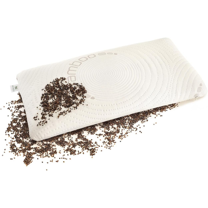 Гречана подушка, подушка для шиї, гречана подушка для голови від болю в шиї, подушка для сну на боці з бамбуковими наволочками, подушка для підтримки шиї з гречаної лушпиння, ортопедична подушка (40x80 см)