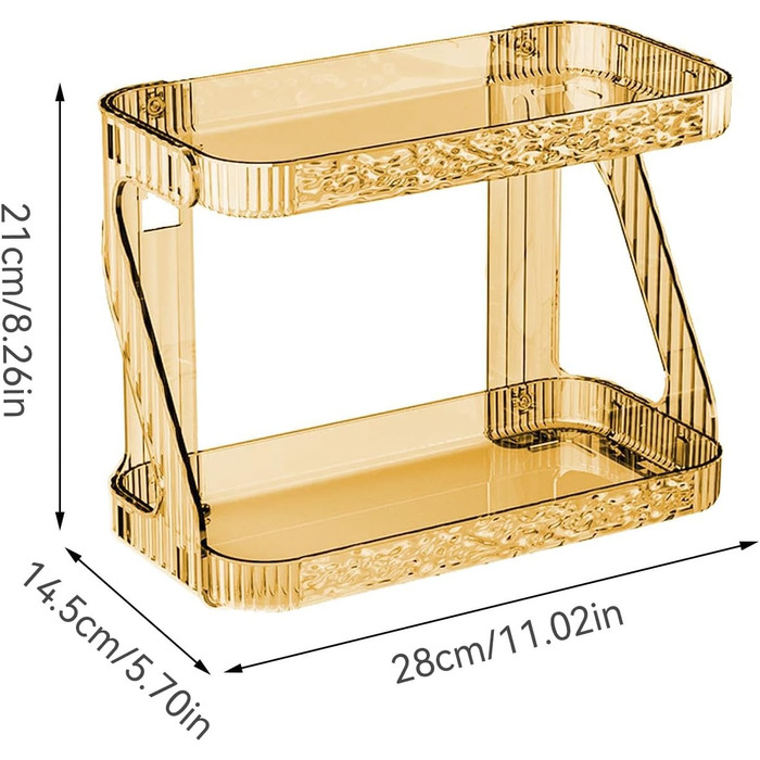 Рівневий лоток для макіяжу, 2-рівнева полиця для макіяжу - Двошарова полиця для парфумів, полиця для макіяжу та догляду за шкірою Прозора полиця, безсвердлильний тримач для волосся для косметики, туалетного приладдя Жовтий, 2-