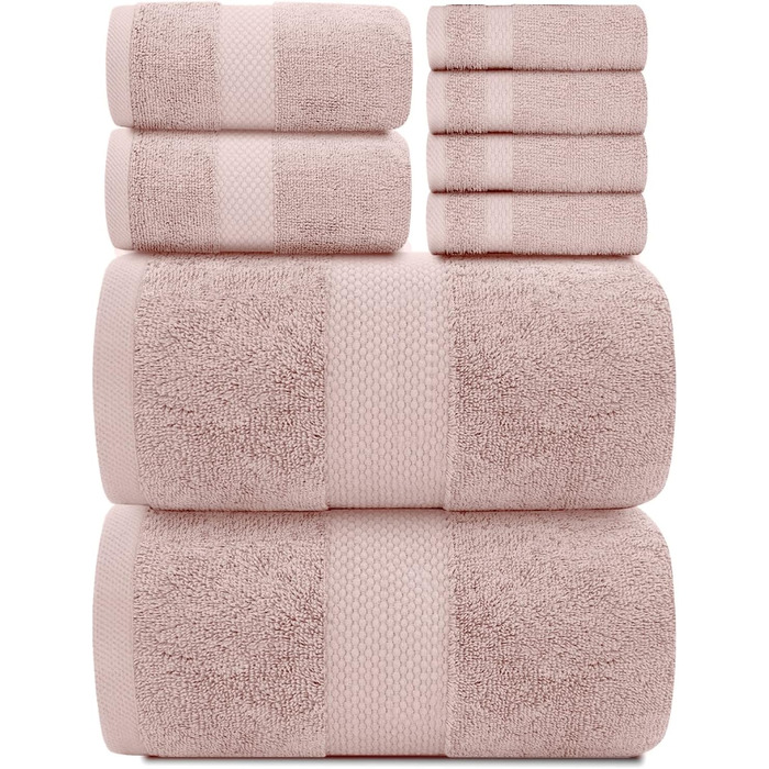 Набір рушників White Classic Luxurious рожевий, бавовна гребінчаста, готельна якість, абсорбуючий, 8 предметів, 2 рушники для ванн