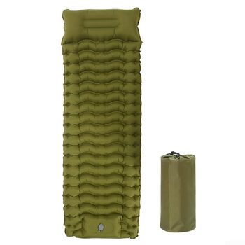 Надувний килимок для кемпінгу - Швидке надування ніг за 20 секунд, 200 x 70 x 10 см, комфортний килимок з картою тіла, зелений