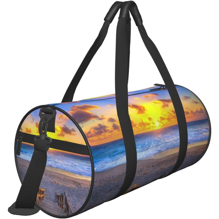 Спортивна сумка для подорожей, пляжна сумка з принтом Захід сонця, сумка на нічліг, чорна, універсальний розмір