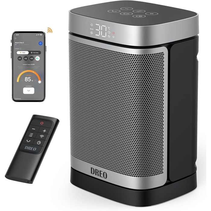 Тепловентилятор Dreo енергозберігаючий тихий, 1500 Вт з пультом дистанційного керування, коливальний на 70, WLAN Alexa & Google As