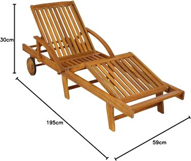 Складаний шезлонг Casaria, всепогодний дерев&39яний садовий шезлонг, вантажопідйомність 160 кг, з 2 колесами, столом для зберігання, регульованою спинкою та підставкою для ніг, 196 см